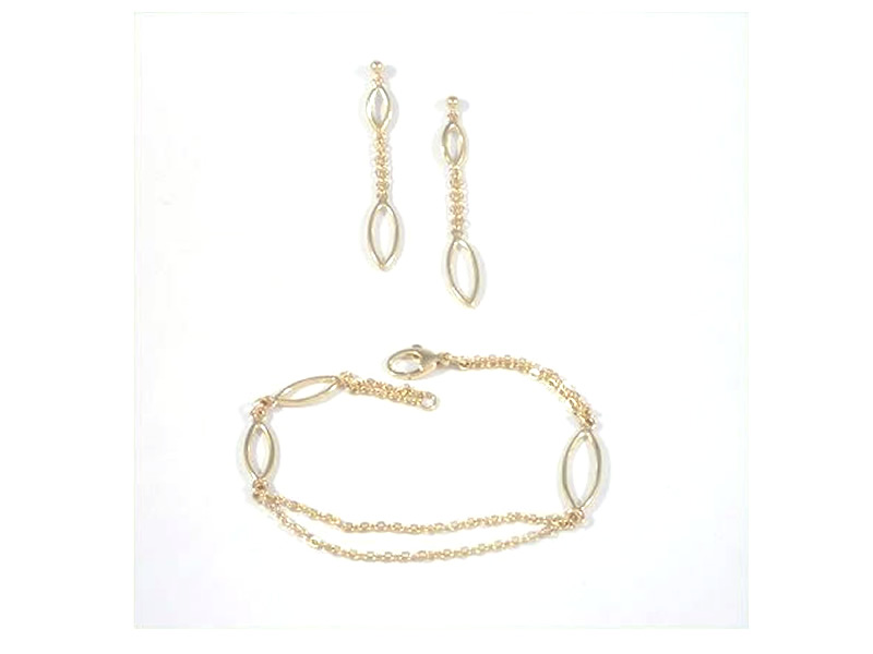 9CT GOLD, MATCHING MARQUISE & CHAIN LINK, DROP EARRING & BRACELET